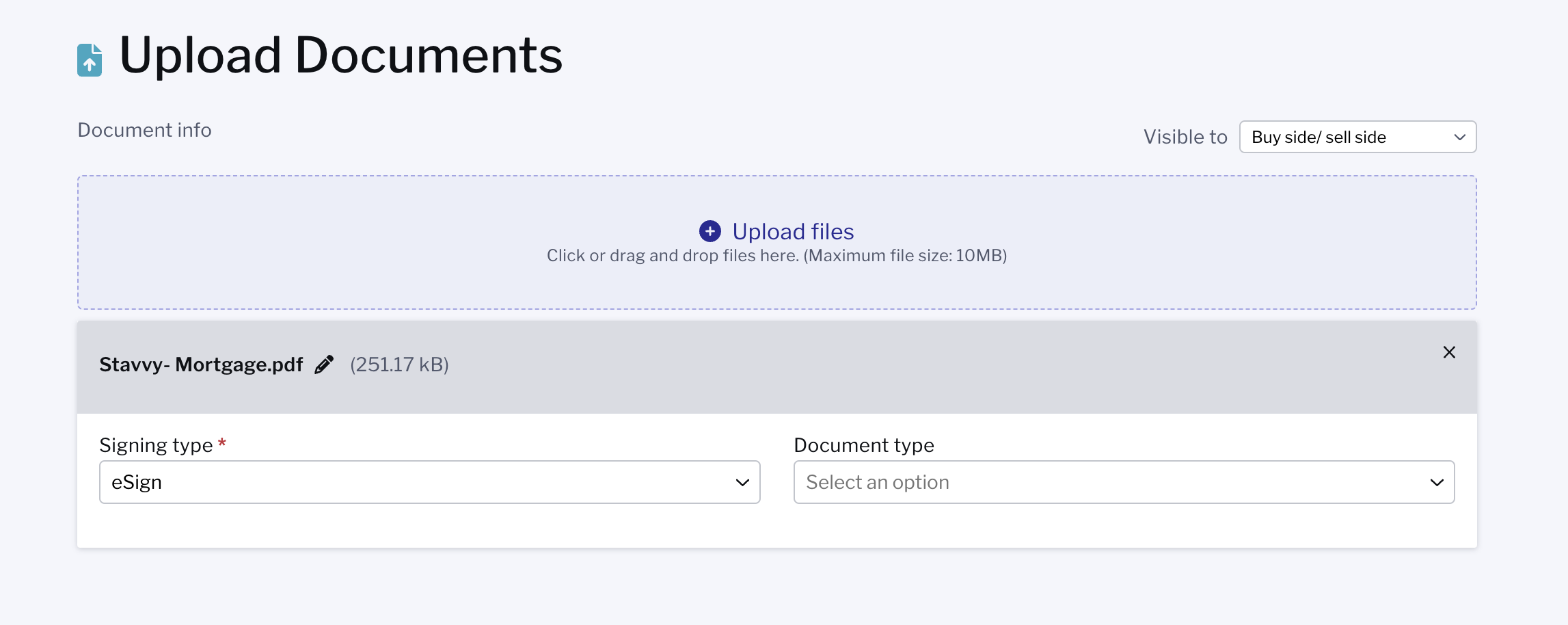 Screenshot of Upload Documents page